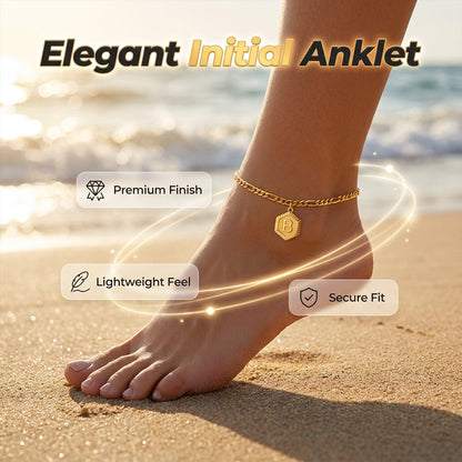 🔥While Supplies Last 40% OFF!🎉 Gold Initial Anklet with Figaro Chain