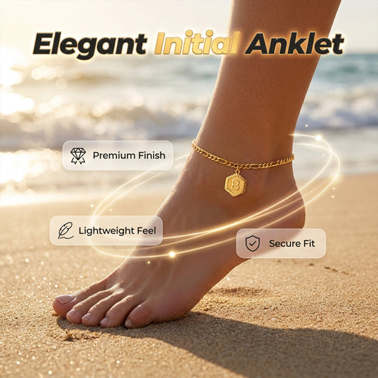 🔥While Supplies Last 40% OFF!🎉 Gold Initial Anklet with Figaro Chain