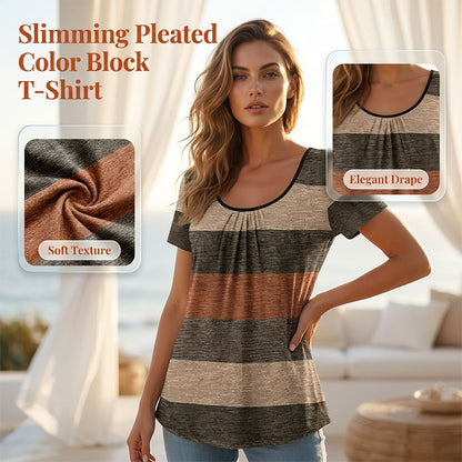 🔥While Supplies Last 40% OFF!🎉 Women's Plus Size Pleated Color Block T-Shirt