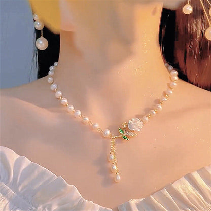 🥳2026 HOT SALE🥳  Rose and Pearl Necklace & Pearl Earrings & Perfect for Photos📿