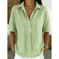 👚 50% OFF NOW!🌿 Women's Casual Striped Short-Sleeve Shirt – Relaxed Fit & V-Neck – Summer Essential 🛍️