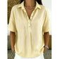 👚 50% OFF NOW!🌿 Women's Casual Striped Short-Sleeve Shirt – Relaxed Fit & V-Neck – Summer Essential 🛍️