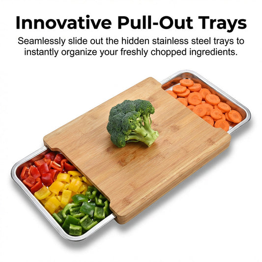 🔥While Supplies Last 40% OFF!🎉 Wooden Cutting Board with Slide-Out Trays