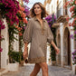 🌸 50% OFF NOW! 🌸Women's Leopard Trim Striped Collared Tunic Dress