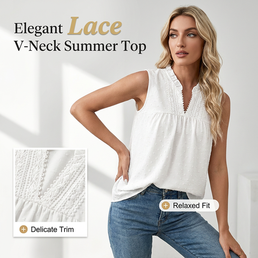 📢📢50% OFF !! ⏰Women’s Polka-Dot Sleeveless Top with Lace V-Neck