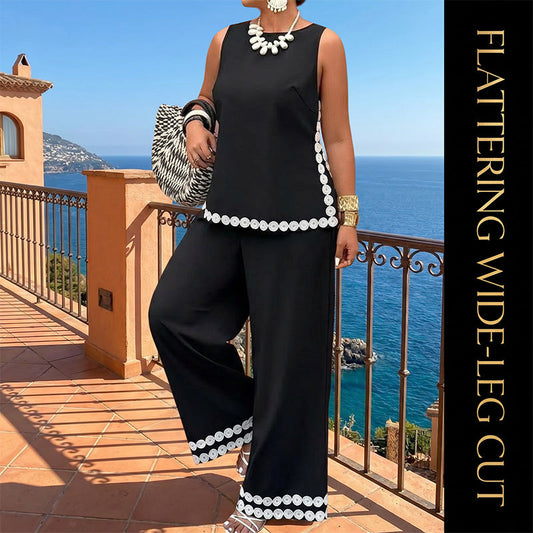 👗 60% OFF NOW! 🌸 Women's Sleeveless Top & Wide-Leg Pants Suit – Lace trim & flowy elegance – Perfect for summer days, resort or special events ☀️