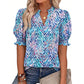 🌸 50% OFF NOW! 🌸Women's Boho V-Neck Puff Sleeve Blouse | Floral Print Dressy Casual Top for Office & Weekend Wear