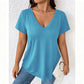 👚 LIMITED-TIME 50% OFF! 💥 Women's Casual V-Neck Short Sleeve T-Shirt – Relaxed Fit, Curved Hem, Solid Colors ✨