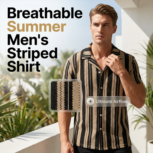 ⏳Limited-time 50% off⏰Men's Breathable Vertical Stripe Short Sleeve👔