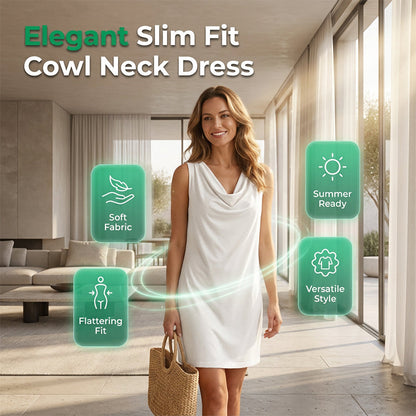 👗 50% OFF NOW! ⏰ Elegant Slim Fit Cowl Neck Dress – Sleeveless, side pockets & versatile – Flattering drape, perfect for work or evenings – comfortable and chic ✨🌸