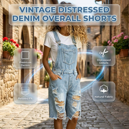 📢📢40% OFF !! ⏰Women's Distressed Denim Overall Shorts