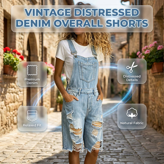 📢📢40% OFF !! ⏰Women's Distressed Denim Overall Shorts