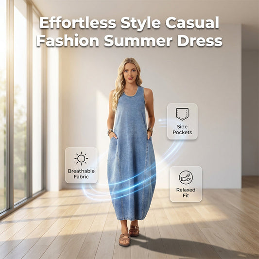 📢📢40% OFF !! ⏰Women's Sleeveless Maxi Denim Dress with Pockets
