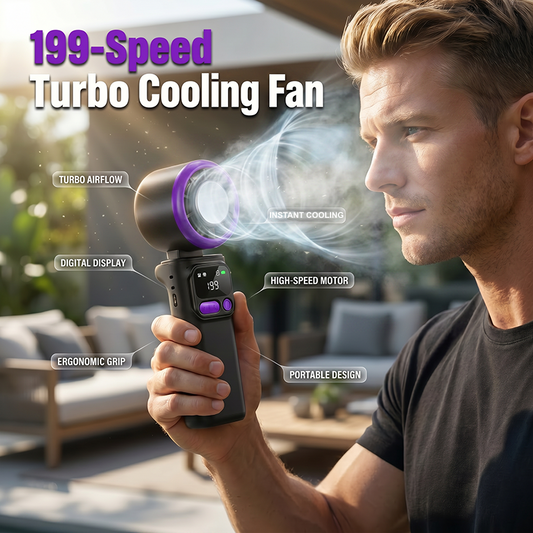 🌬️ Portable Cooling Fan – Cools Ambient Air, 199 Speed Levels, Lightweight & Foldable, Perfect for Camping, Beach or Office 🧊🔋
